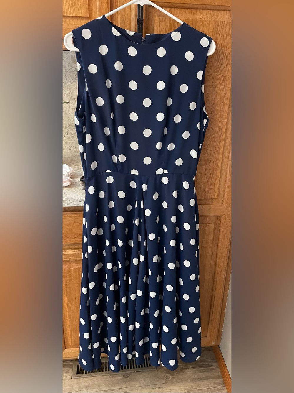 Sleeveless Navy Blue Polka Dot Dress